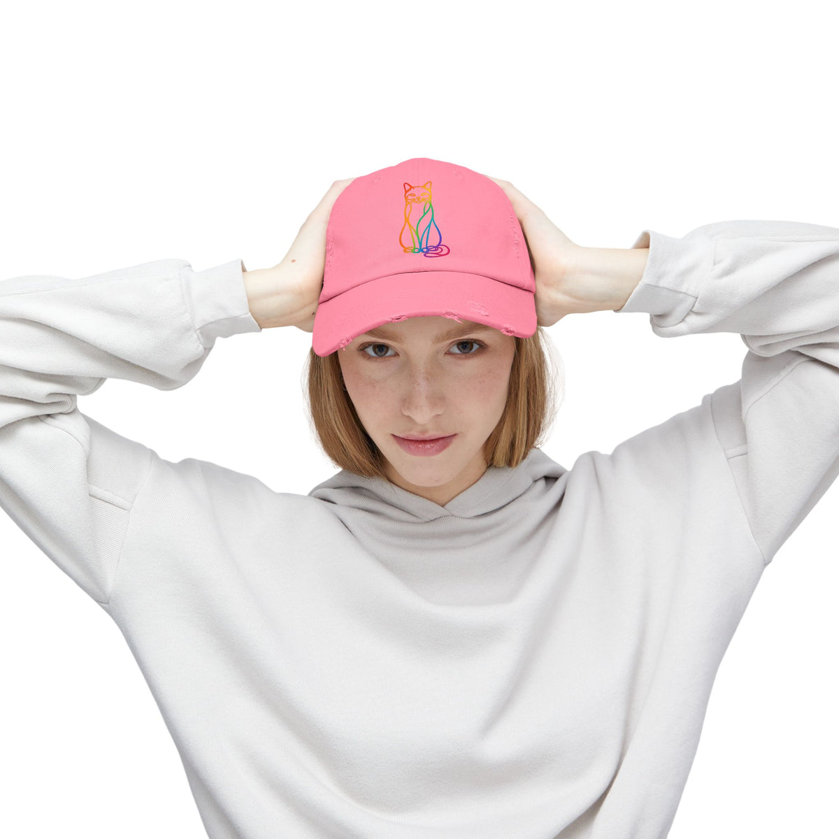 Rainbow Cat Distressed Cap