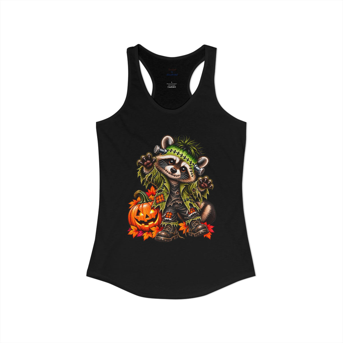 Halloween Frankenstein Raccoon Racerback Tank