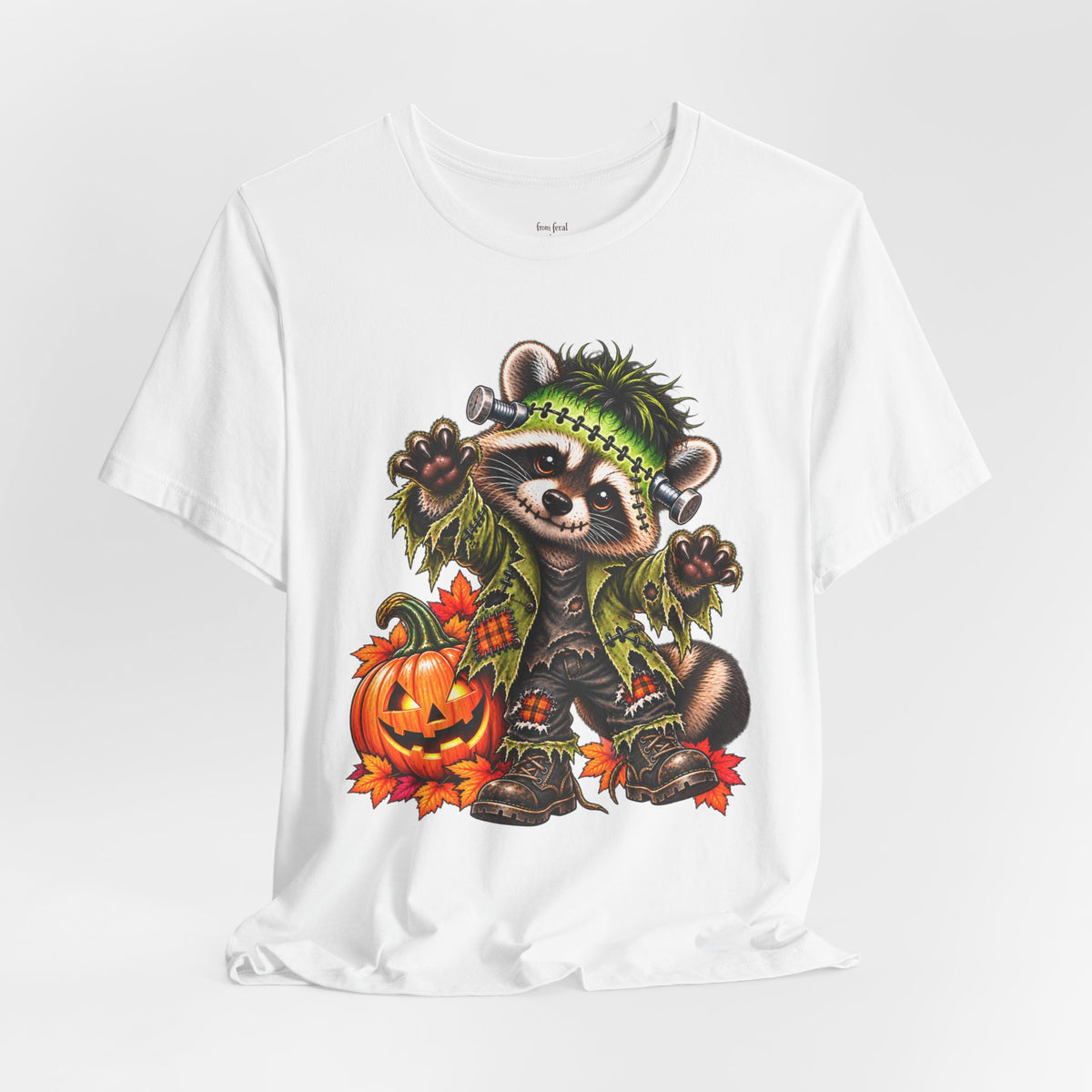 Halloween Frankenstein Raccoon and Black Cat T-Shirt