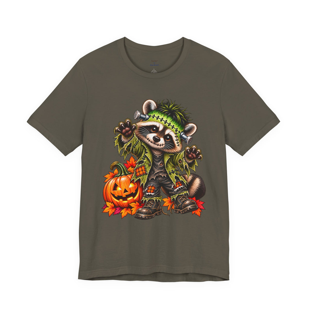 Halloween Frankenstein Raccoon and Black Cat T-Shirt