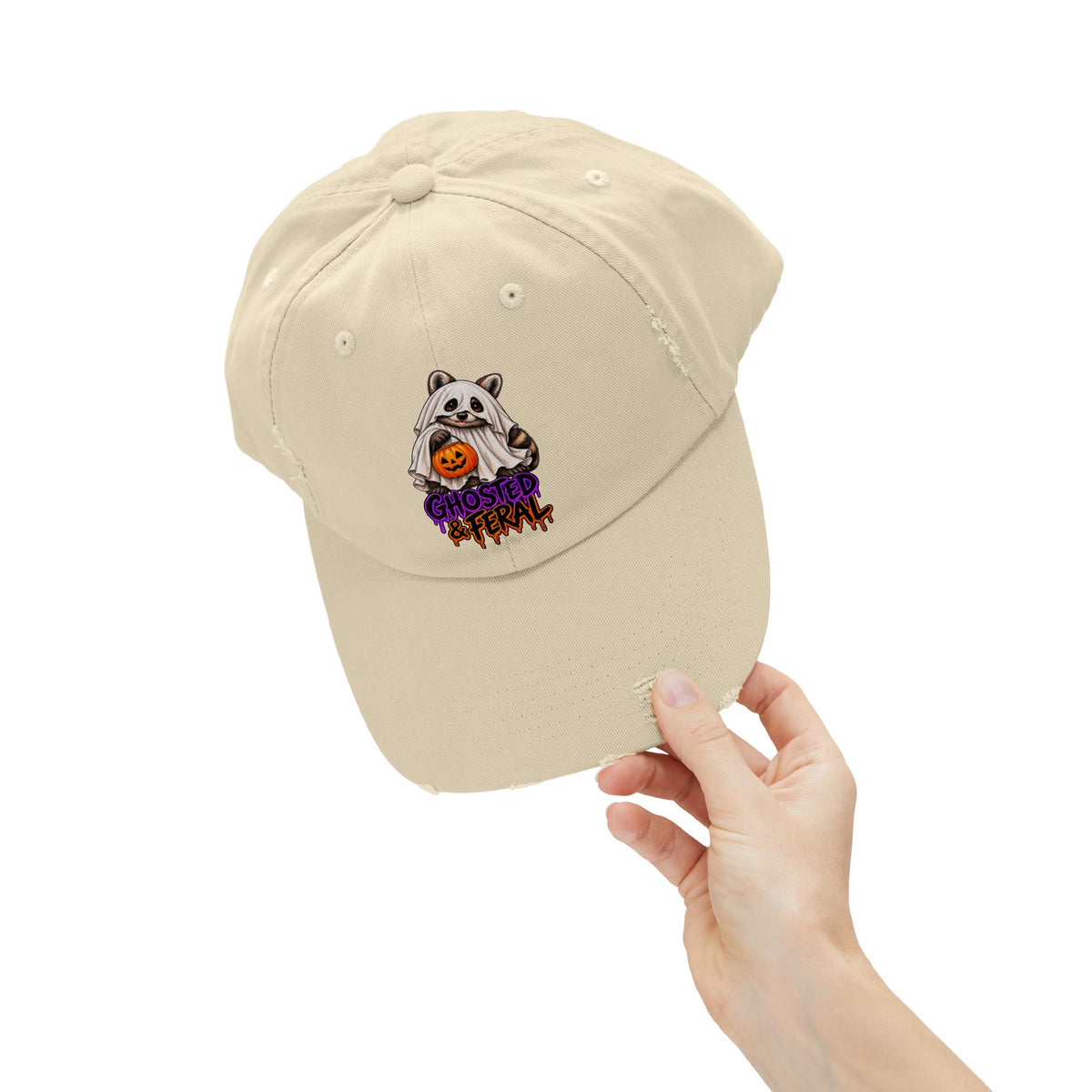 Ghosted Raccoon Distressed Baseball Hat