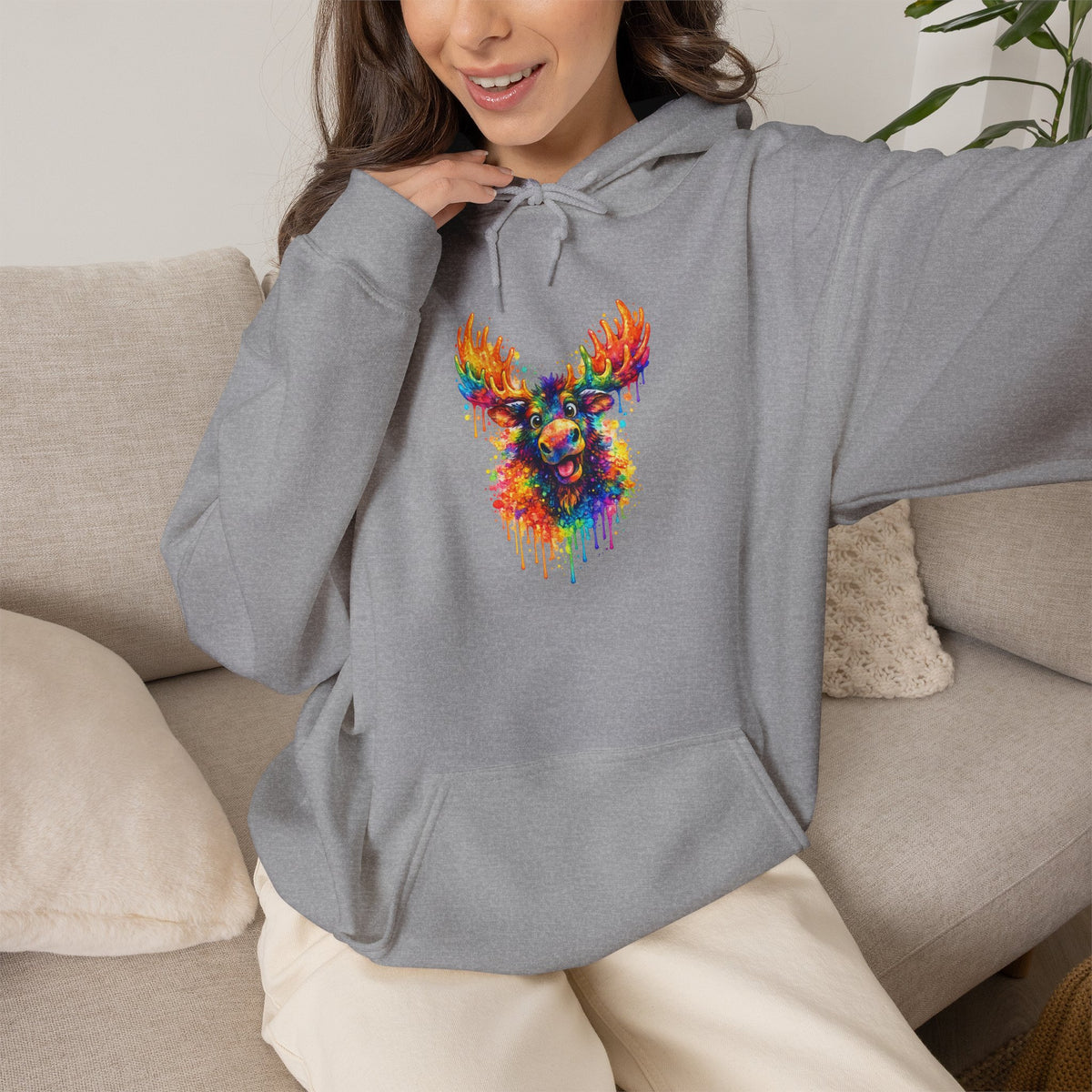 Watercolor Moose Hooded Sweatshirt