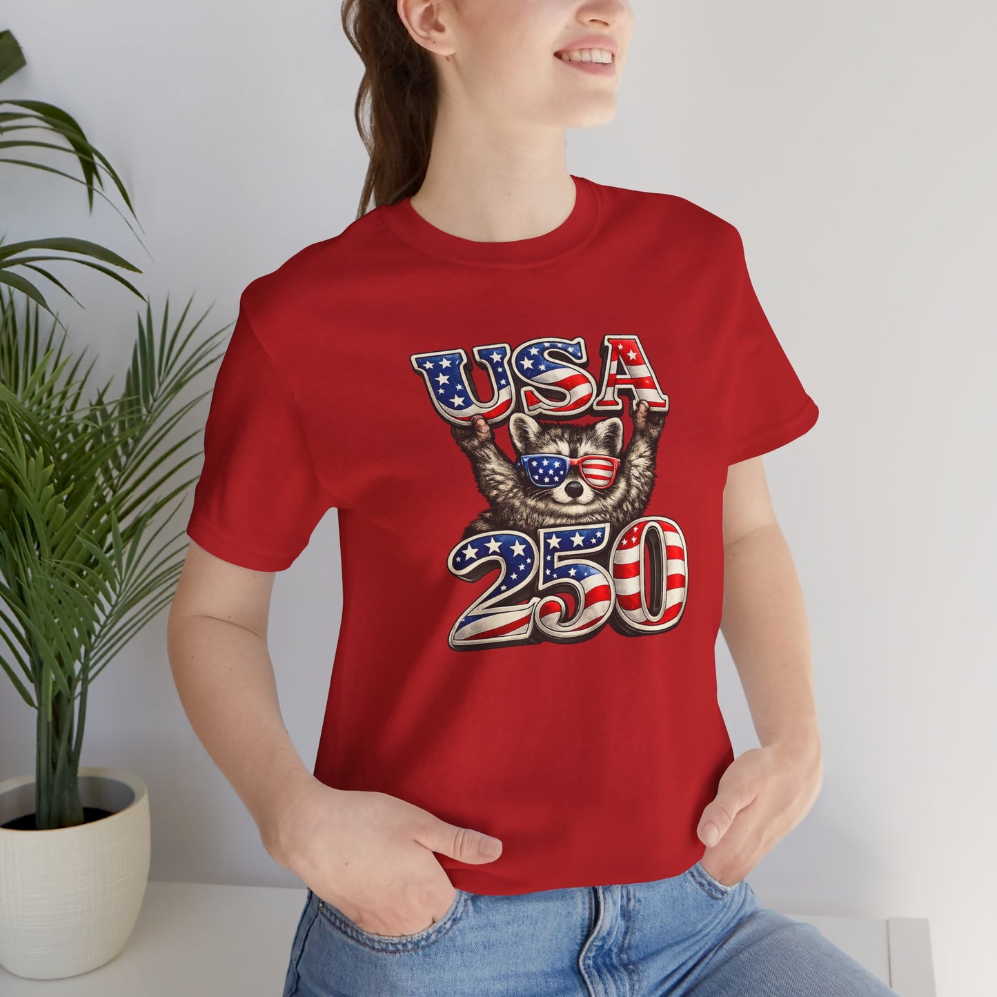 Patriot Raccoon 250th Anniversary T-Shirt — 4th of July Fireworks Flag Tee