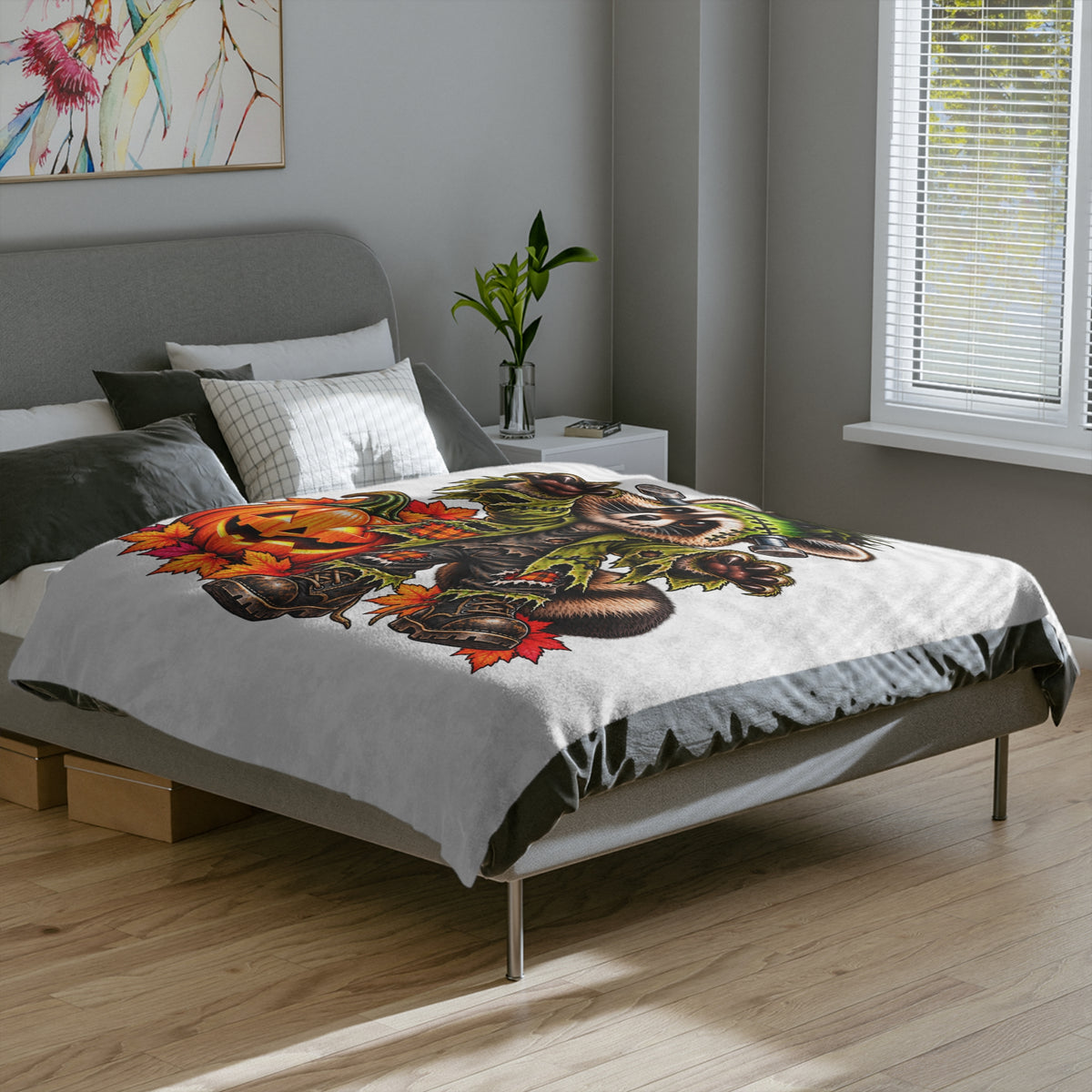 Halloween Raccoon Blanket — Franken-coon Raccoon Velveteen Throw