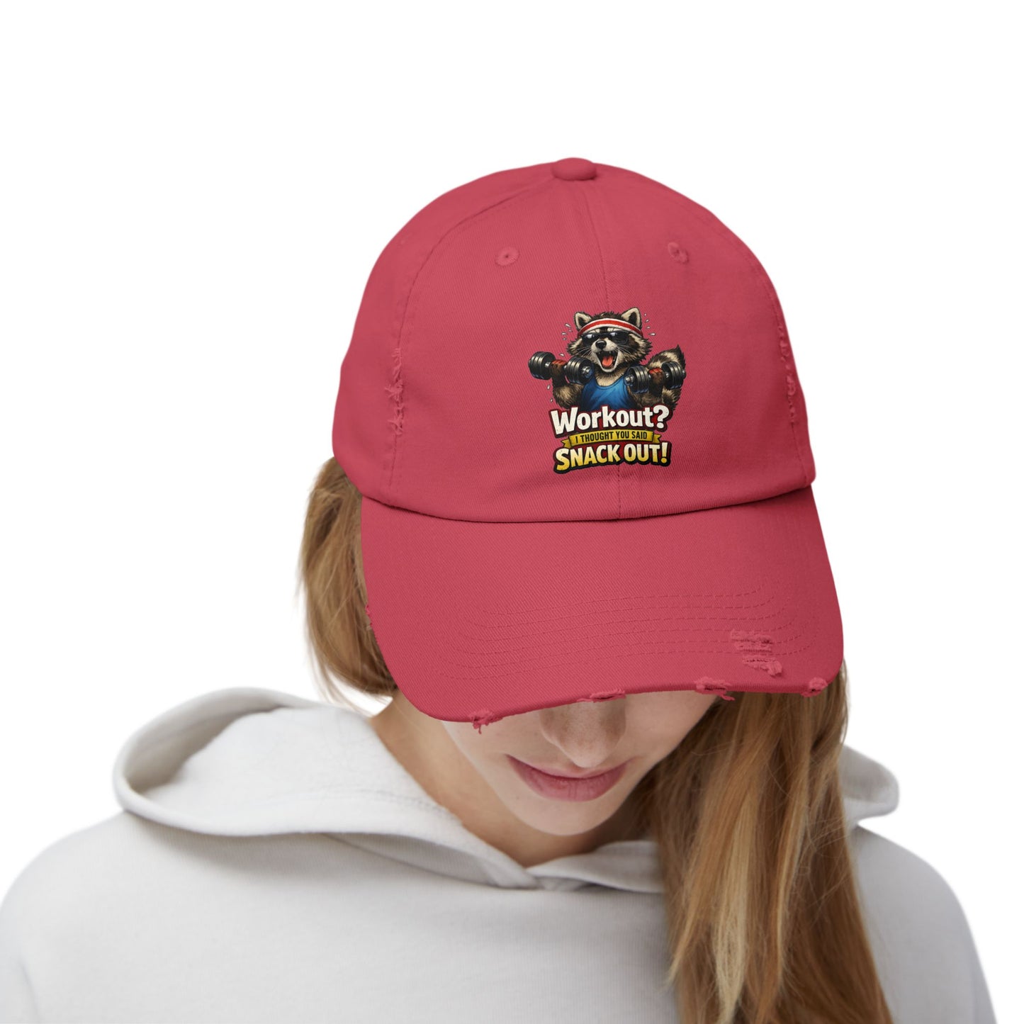Snack Out Distressed Cap — Raccoon Mom/Dad Funny Dad Hat