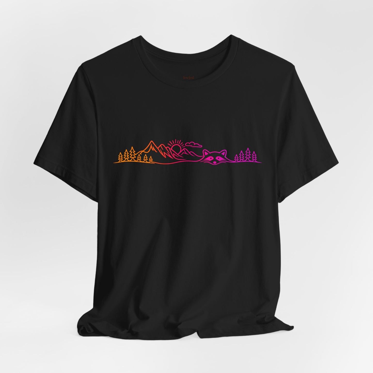 Raccoon Tee — Minimal Line Raccoon Scenic Graphic T-Shirt