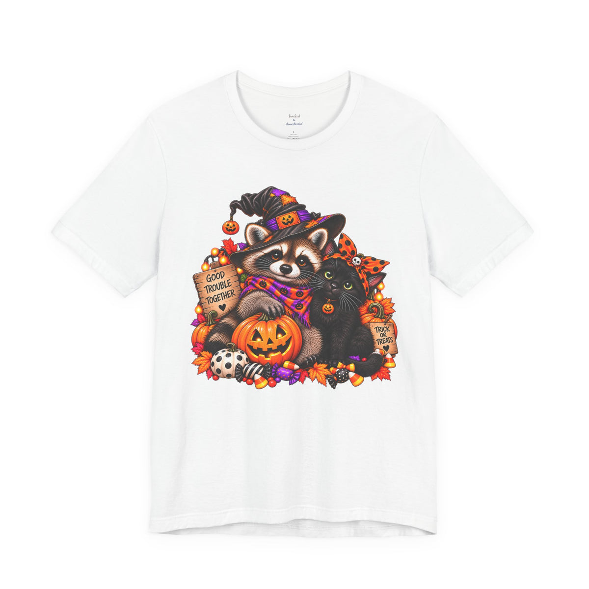 Halloween Raccoon and Black Cat T-Shirt