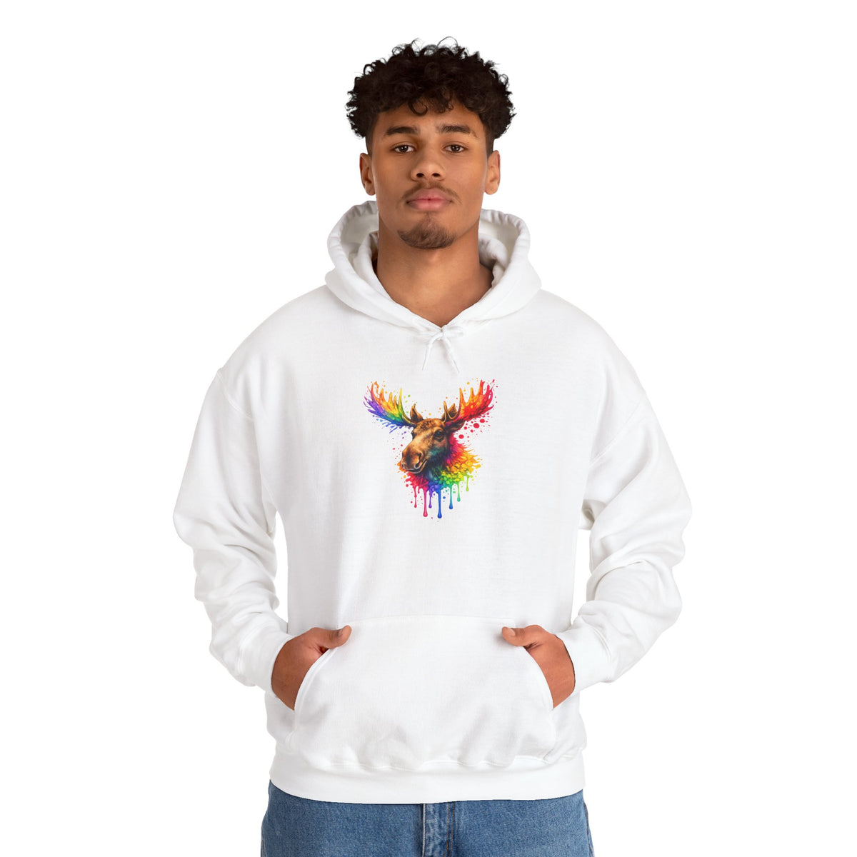 Watercolor Moose Hooded Sweatshirt