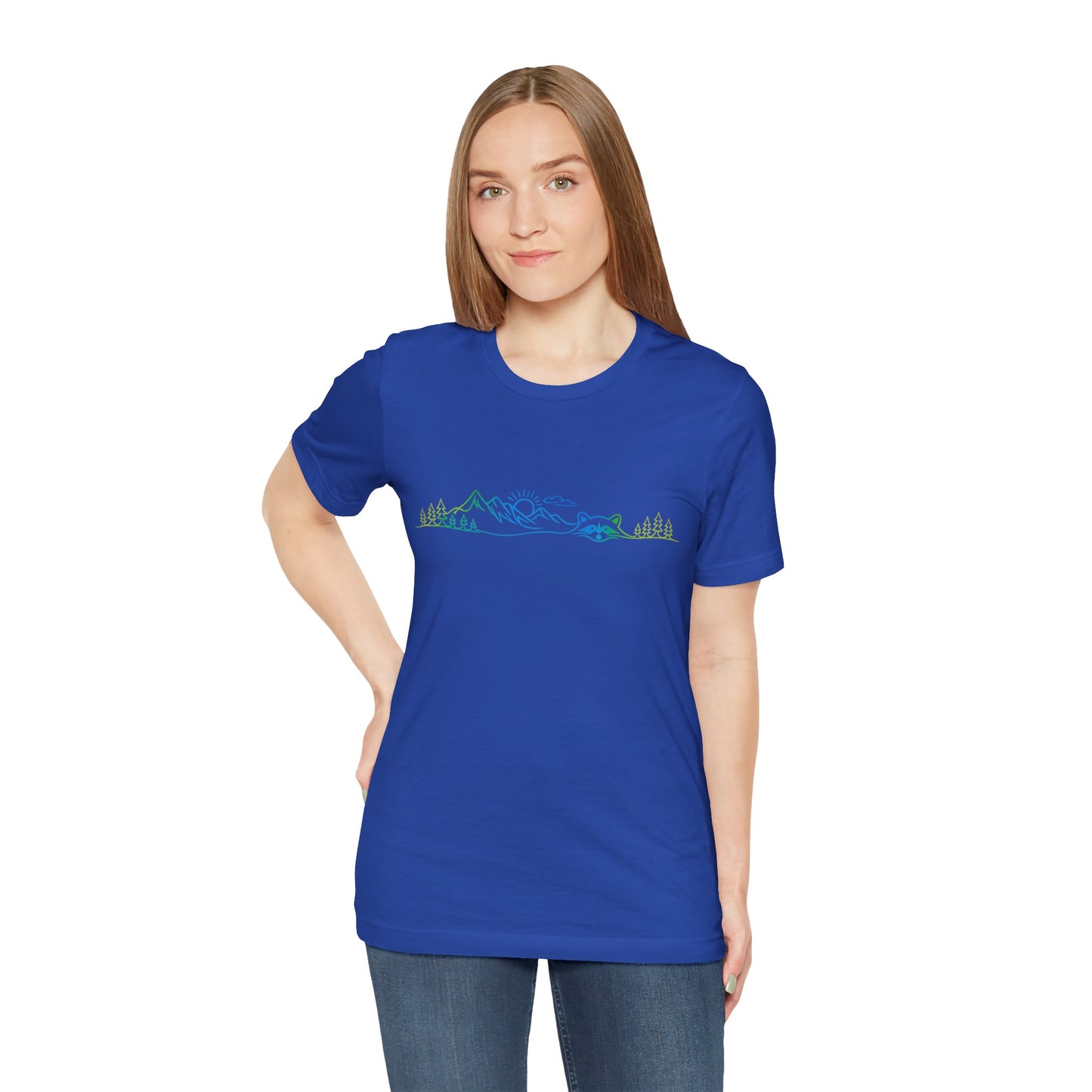Raccoon Tee — Minimal Line Raccoon Scenic Graphic T-Shirt