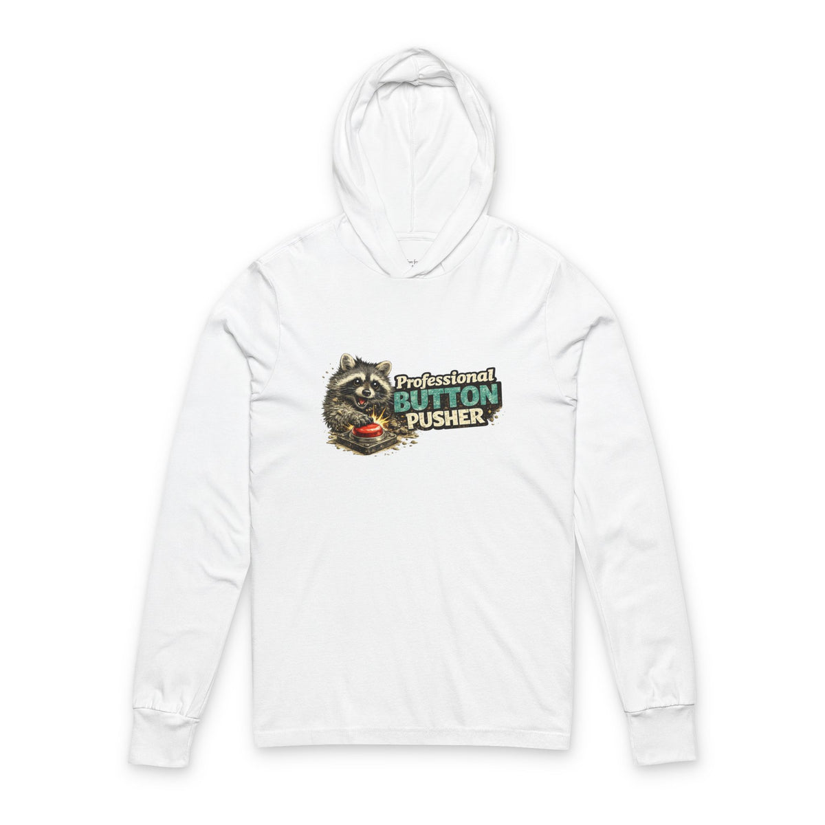 Button Pusher Raccoon Hooded Long Sleeve T-Shirt