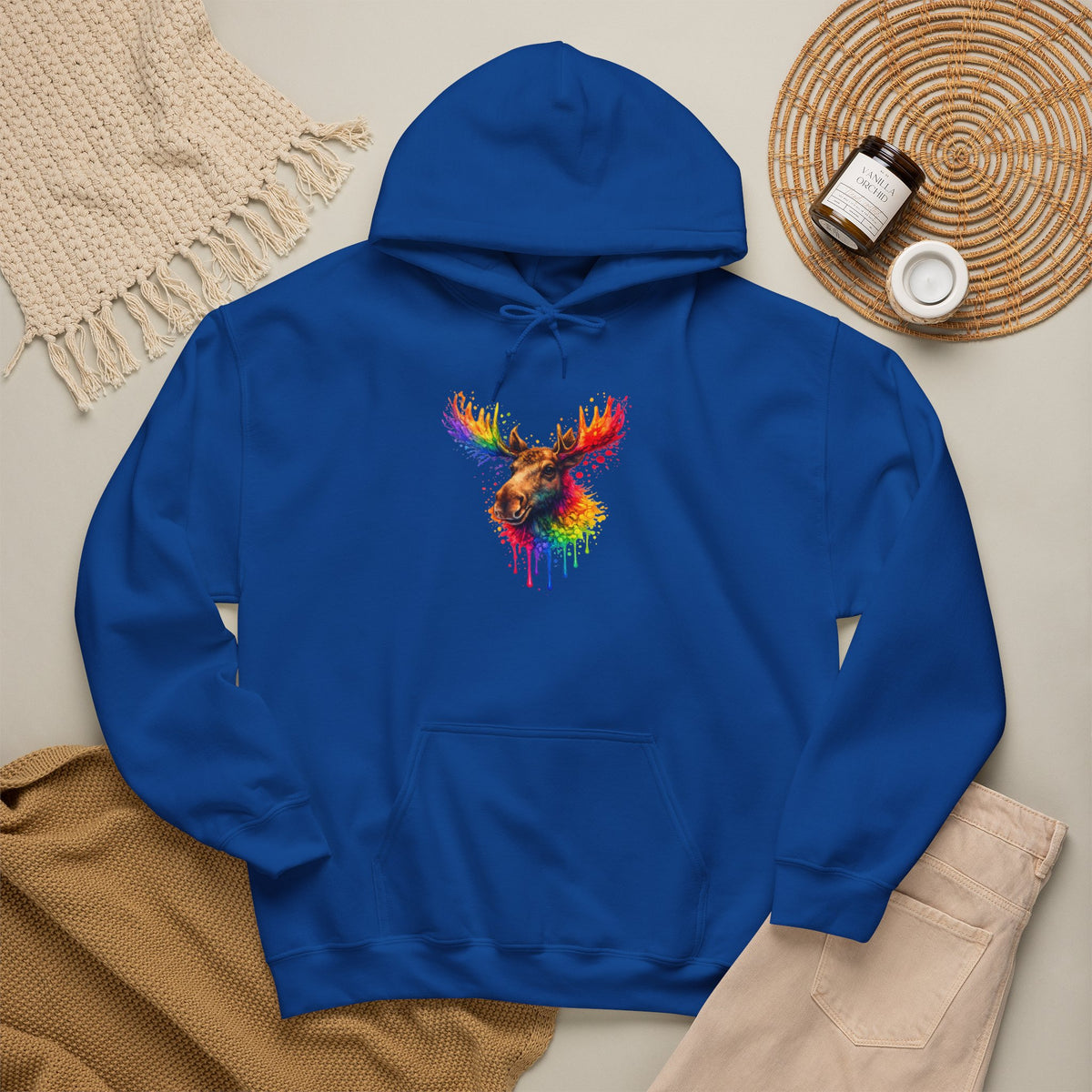 Watercolor Moose Hooded Sweatshirt