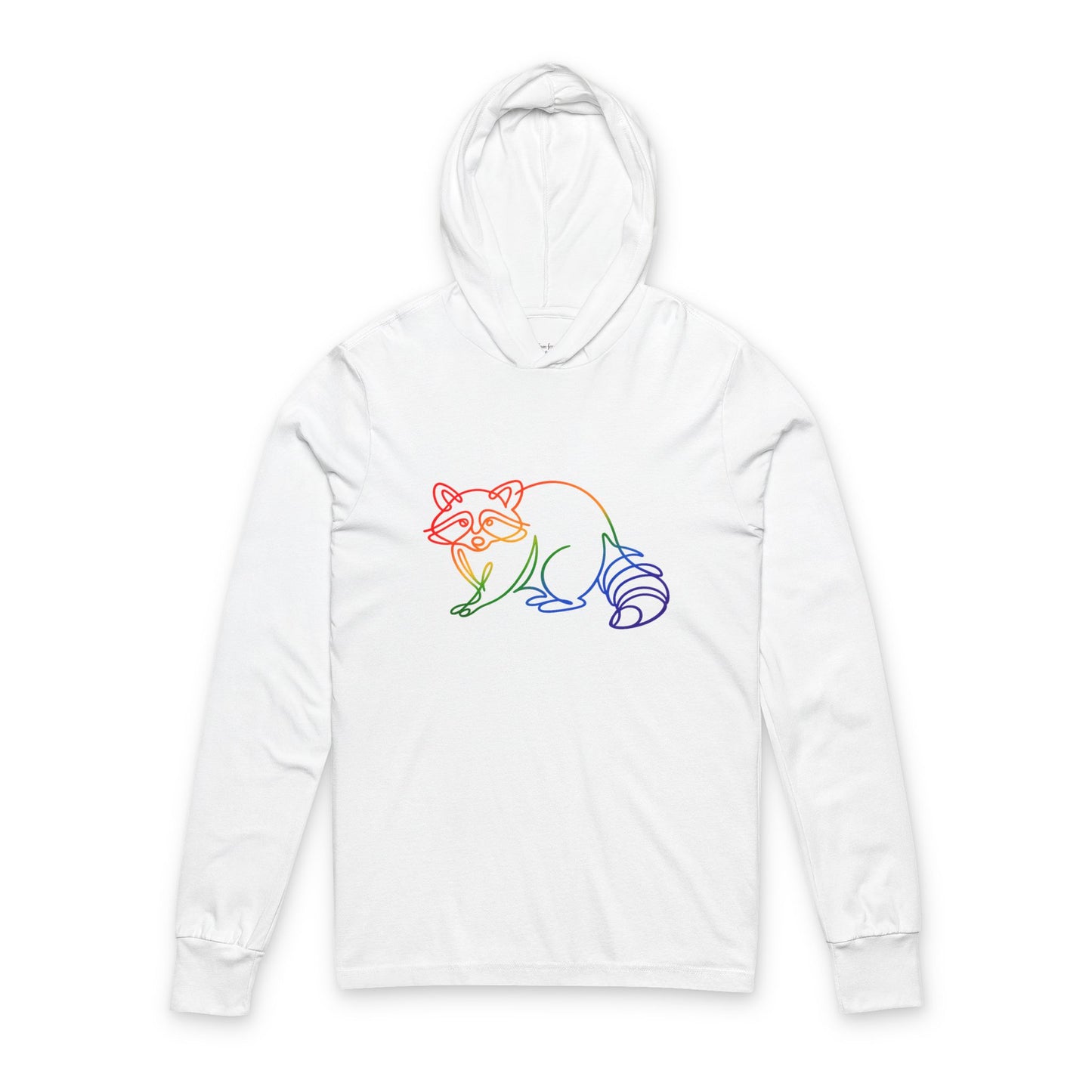Continuous Line Art | Rainbow Raccoon Hooded Long Sleeve Tee