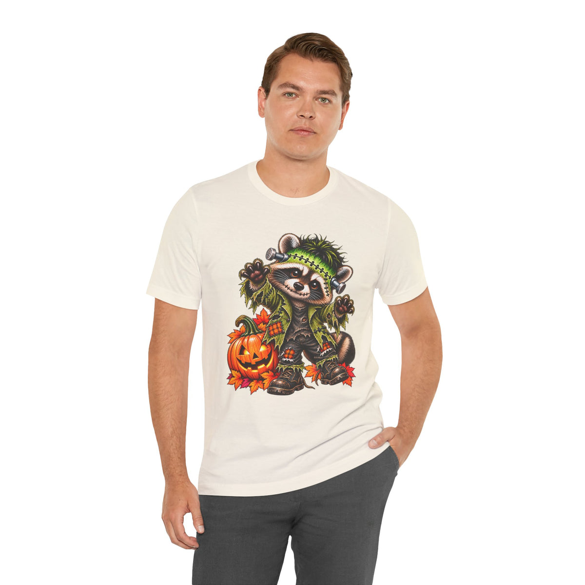 Halloween Frankenstein Raccoon and Black Cat T-Shirt
