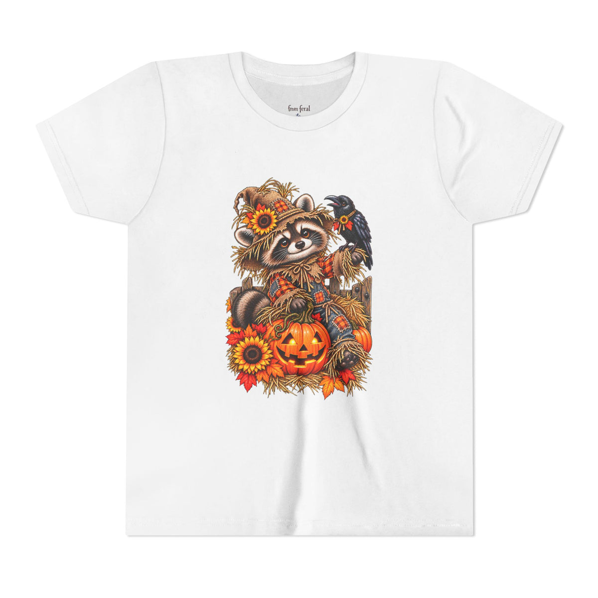 Fall Scarecrow Youth Tee — Raccoon Kids Tshirt