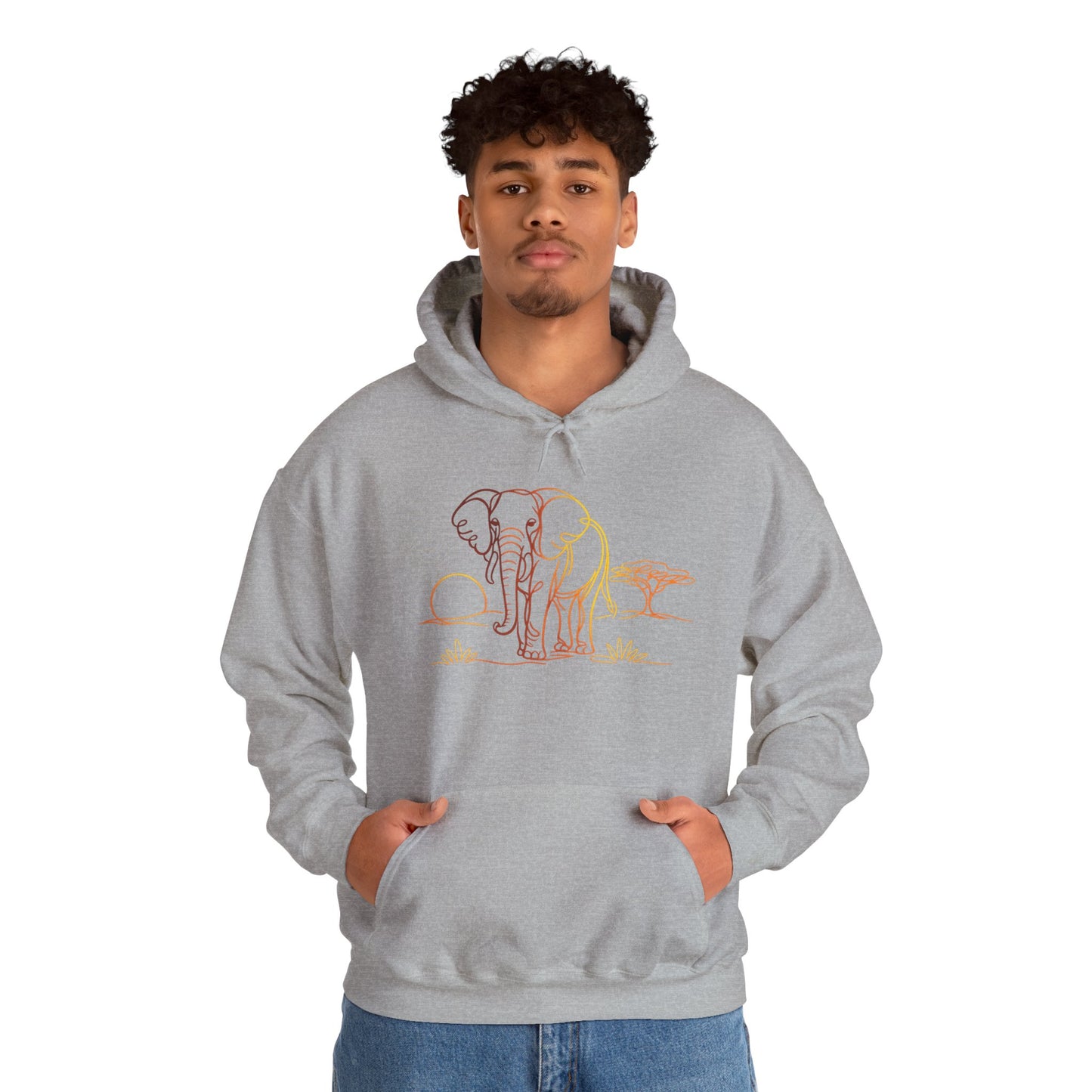 Elephant Sunset Hoodie — Minimal Safari Graphic Hooded Sweatshirt