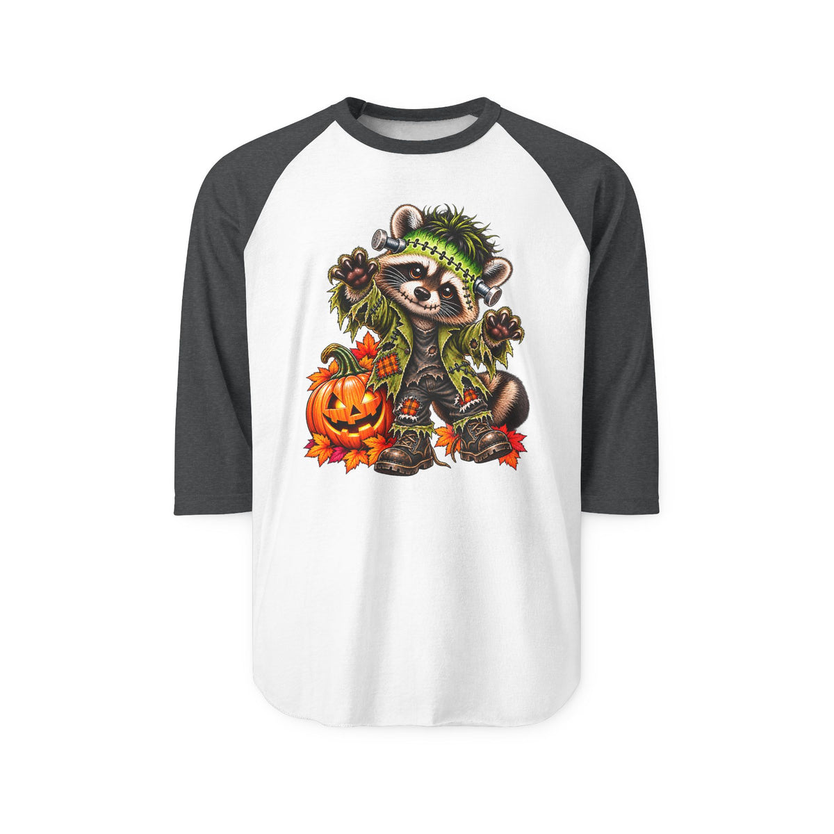 Halloween Frankenstein Raccoon Raglan Baseball Shirt