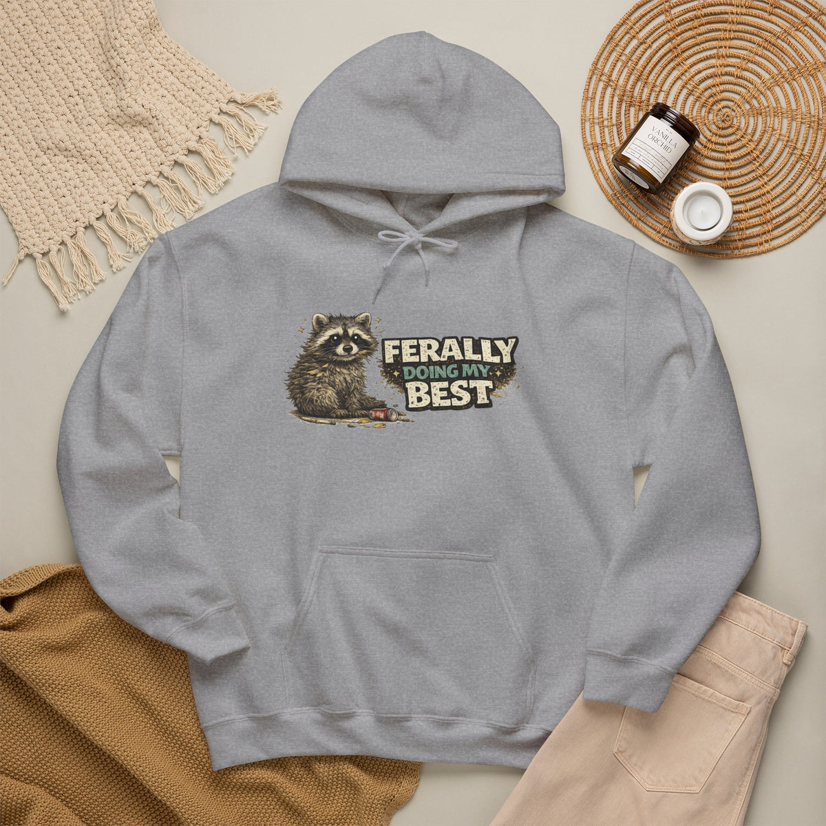 Raccoon "Ferally Doing My Best" Hooded Sweatshirt