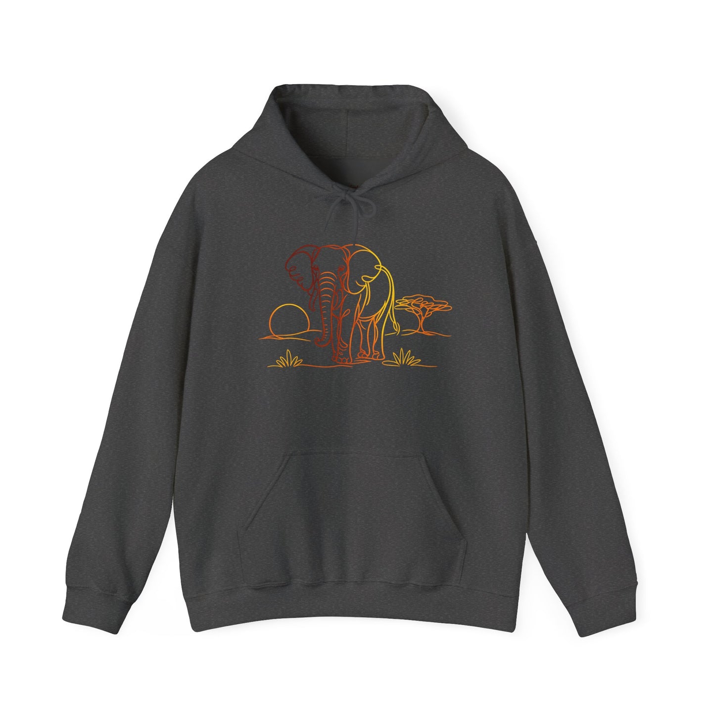Elephant Sunset Hoodie — Minimal Safari Graphic Hooded Sweatshirt