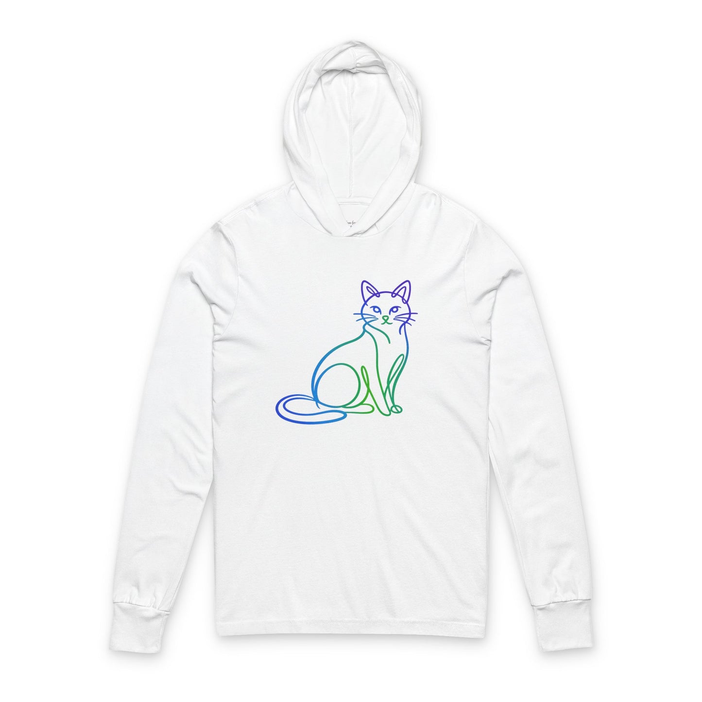 Rainbow Line Art Cat Hooded Long Sleeve Tee