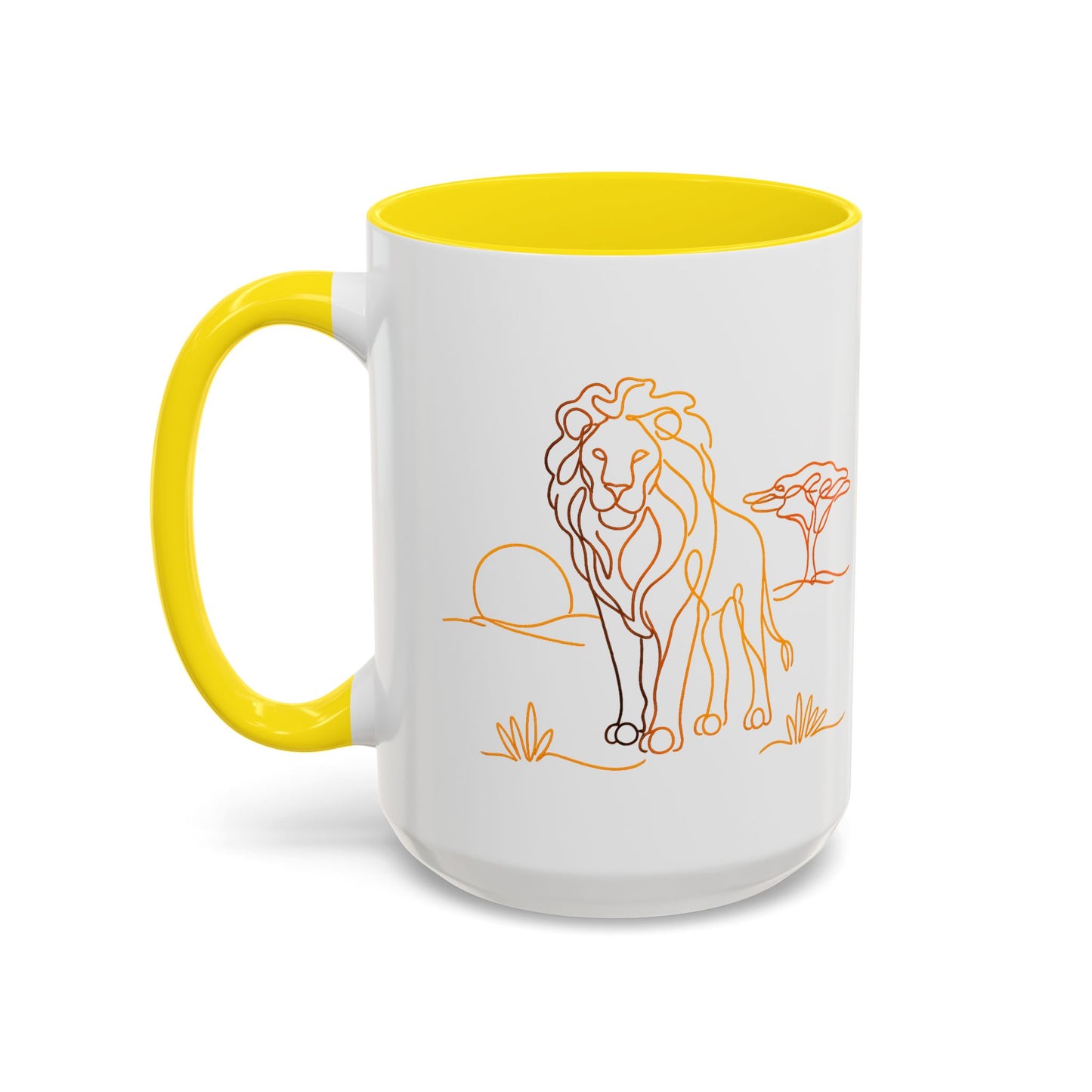 Safari Sunrise Coffee Mug — Minimal Line Lion Design (11/15oz)