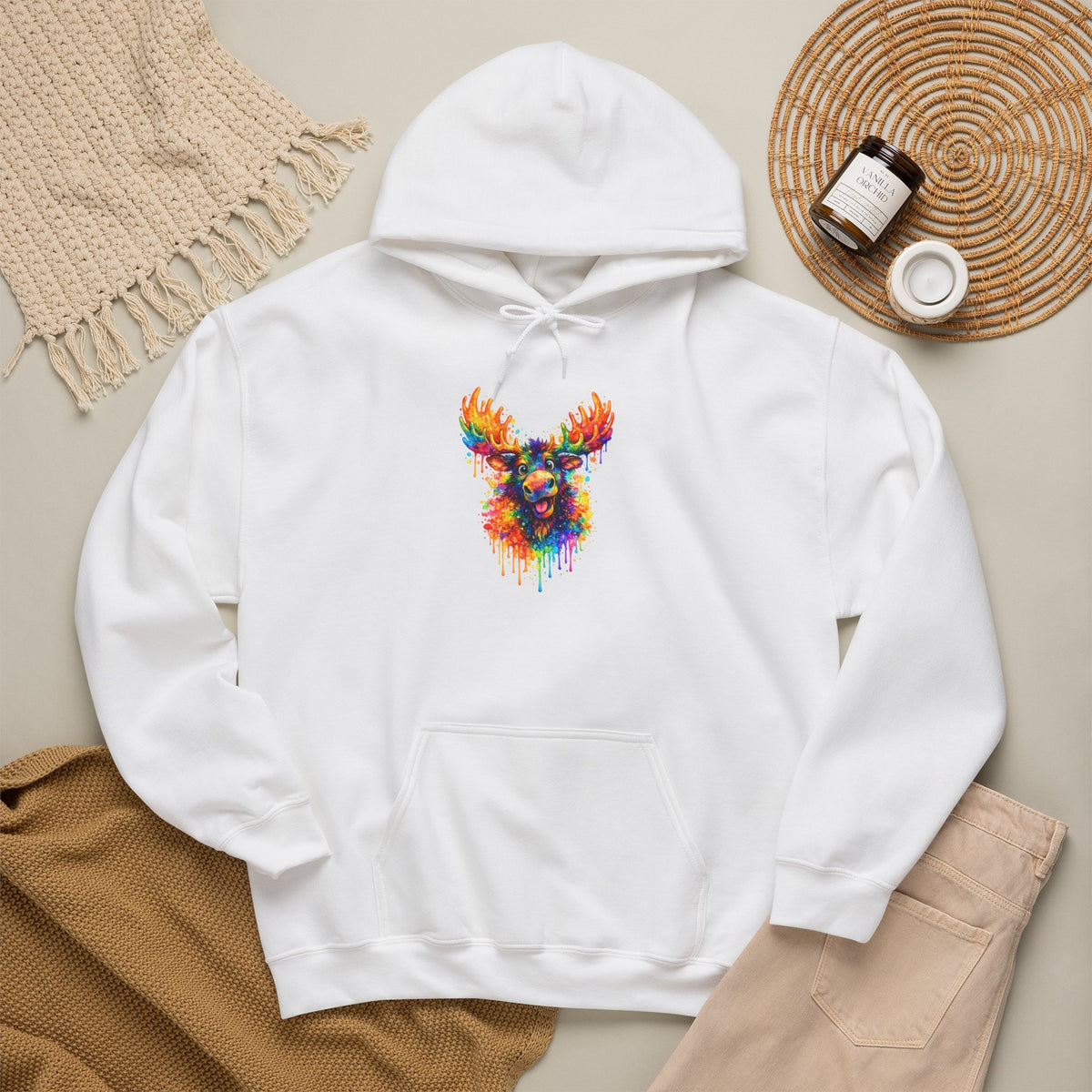Watercolor Moose Hooded Sweatshirt