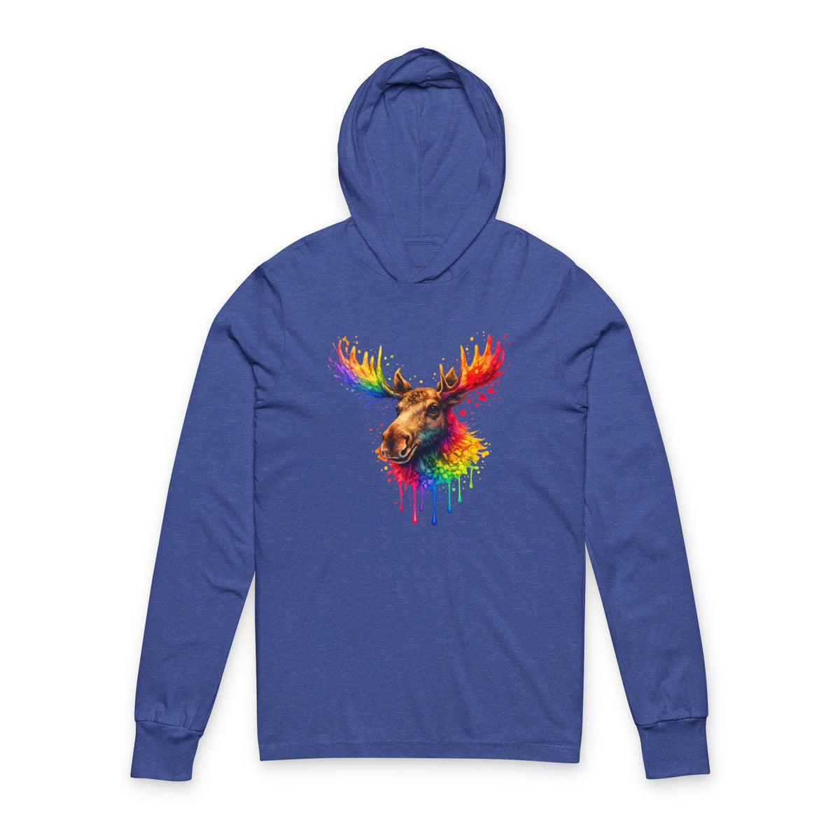 Watercolor Moose Hooded Long Sleeve Tee