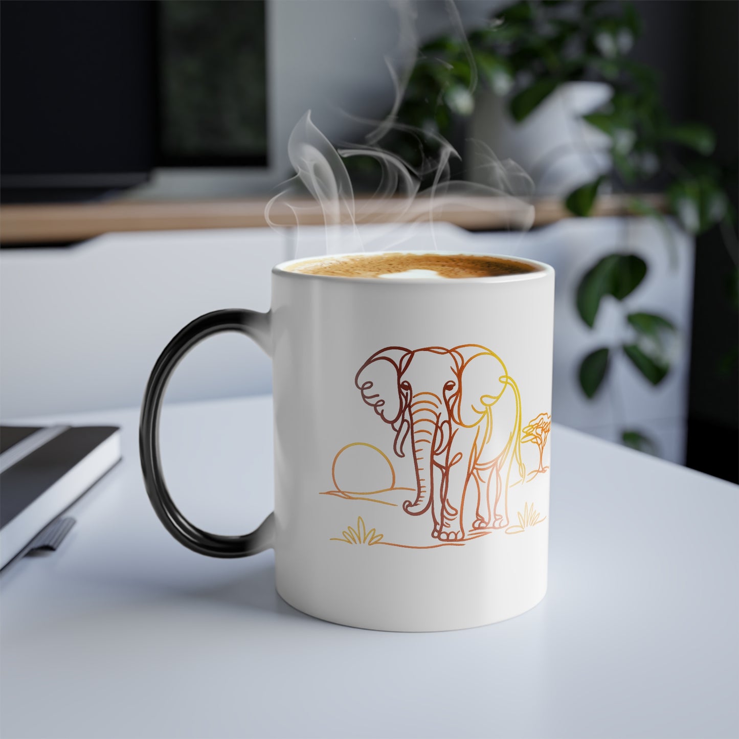 Color-Changing Mug — Minimal Continuous Line Elephant Giraffe, 11 oz