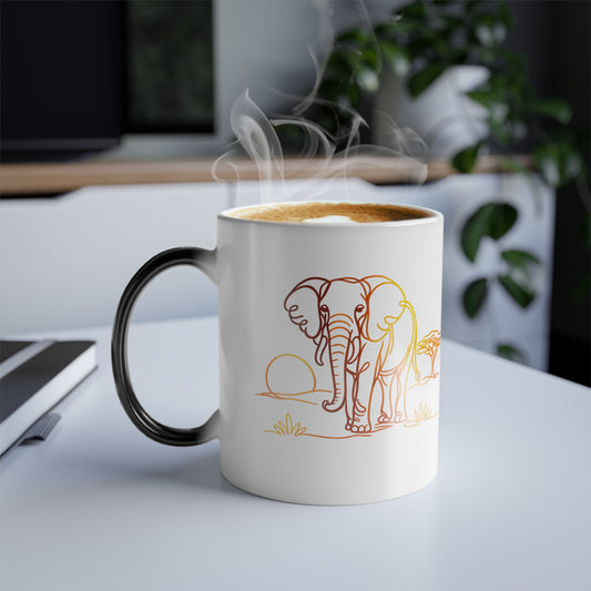 Color-Changing Mug — Minimal Continuous Line Elephant Giraffe, 11 oz