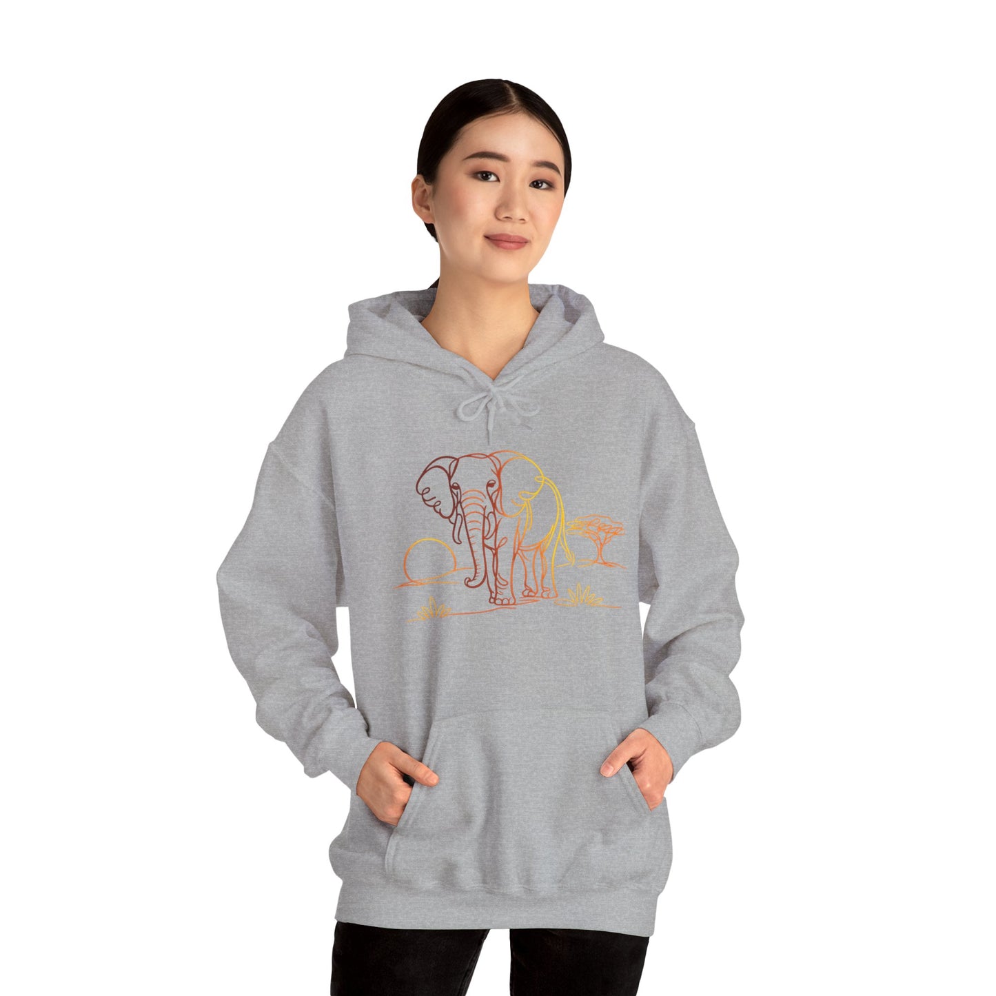 Elephant Sunset Hoodie — Minimal Safari Graphic Hooded Sweatshirt