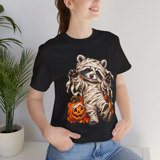 Halloween Mummy Raccoon and Black Cat T-Shirt