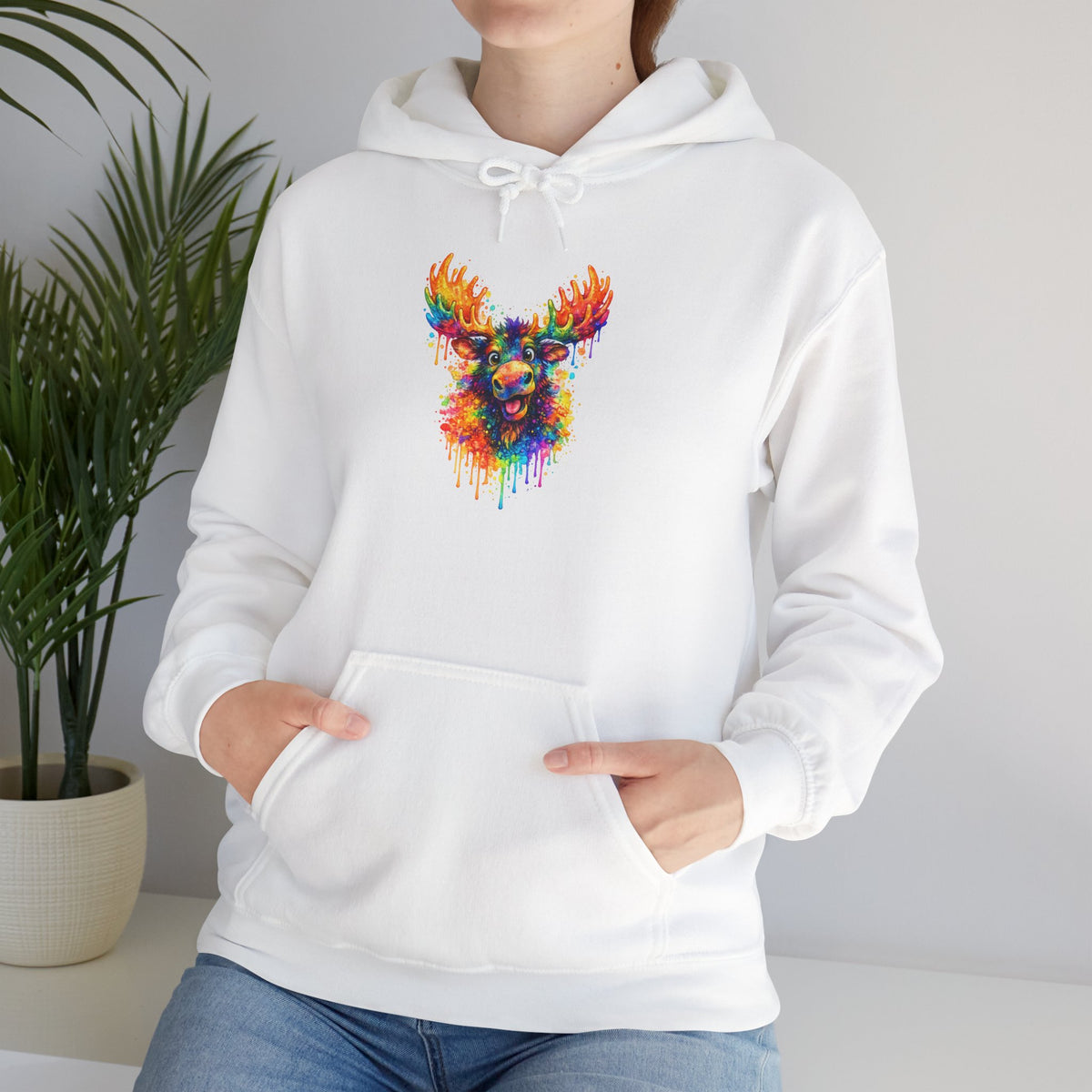 Watercolor Moose Hooded Sweatshirt