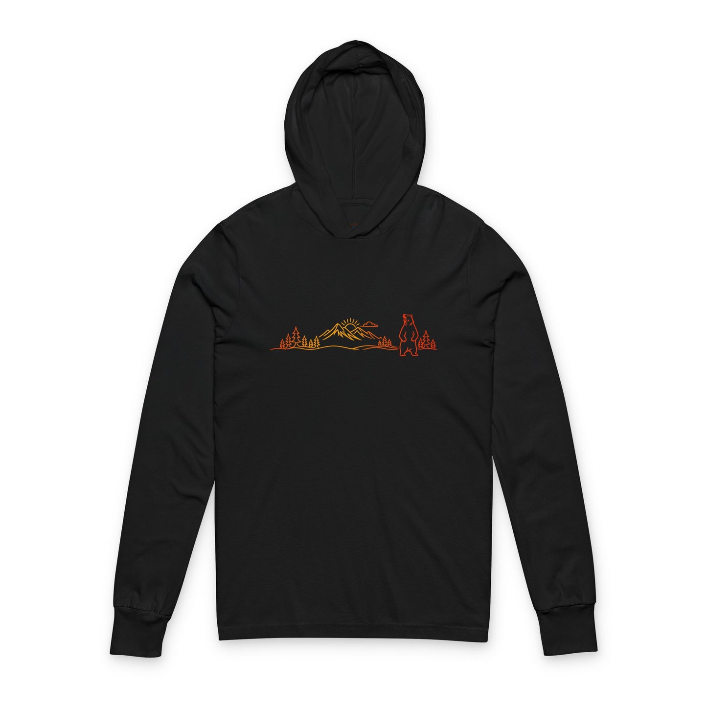 Continuous Line Art Standing Bear Hooded Long Sleeve Tee