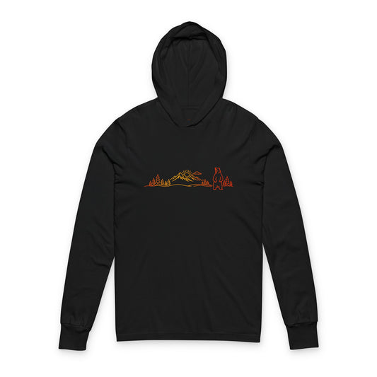 Continuous Line Art Standing Bear Hooded Long Sleeve Tee