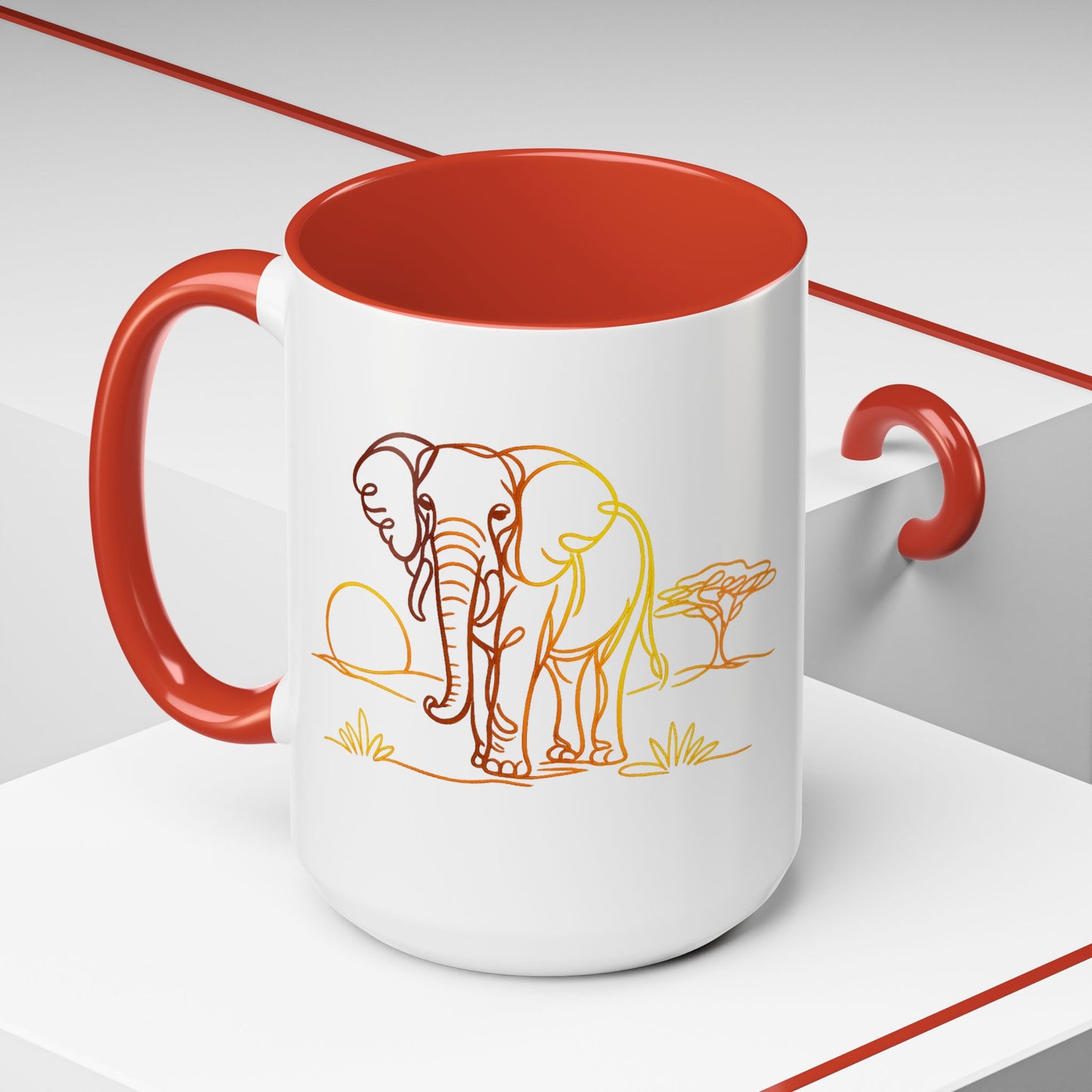 Safari Sunrise Coffee Mug — Minimal Line Elephant Design (11/15oz)