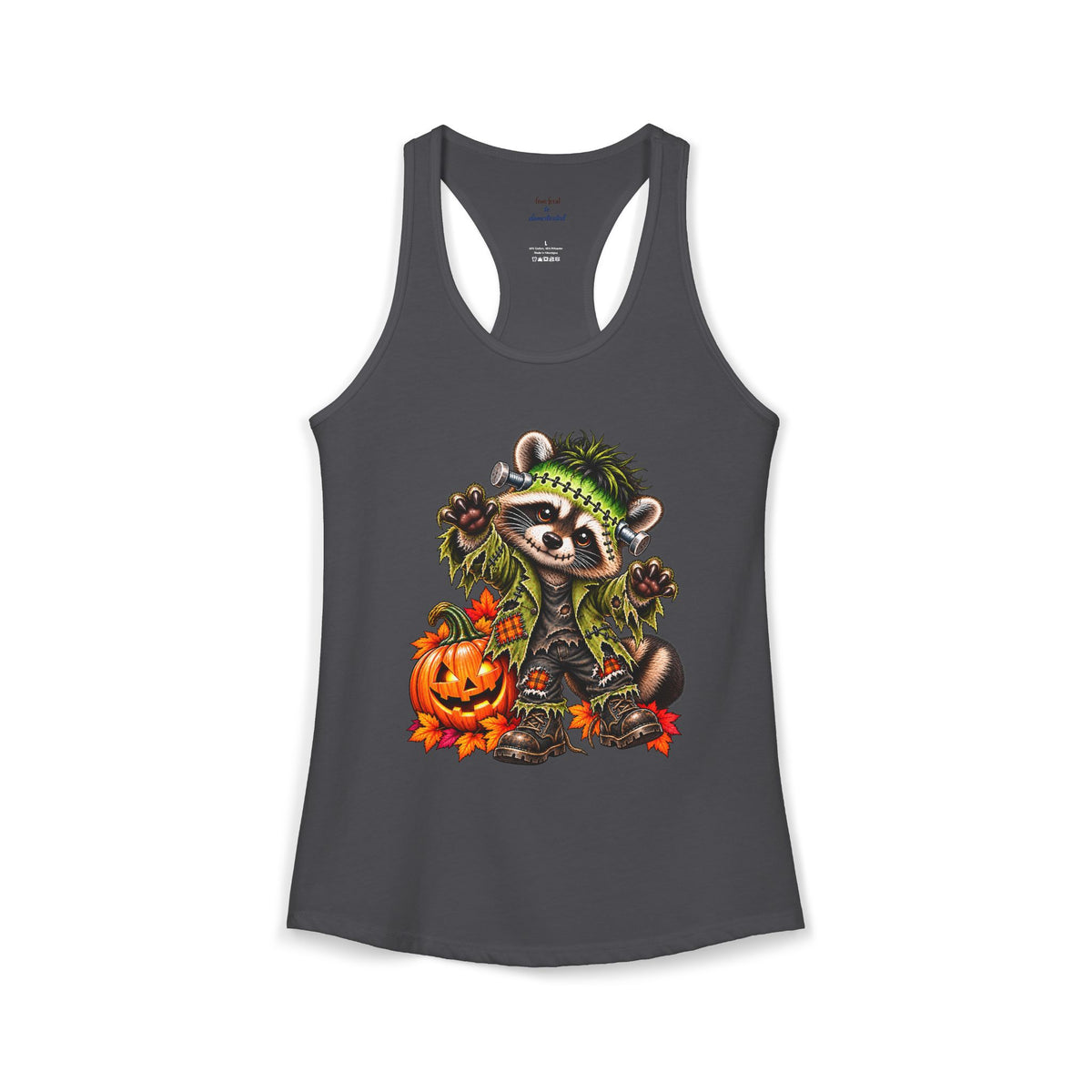 Halloween Frankenstein Raccoon Racerback Tank