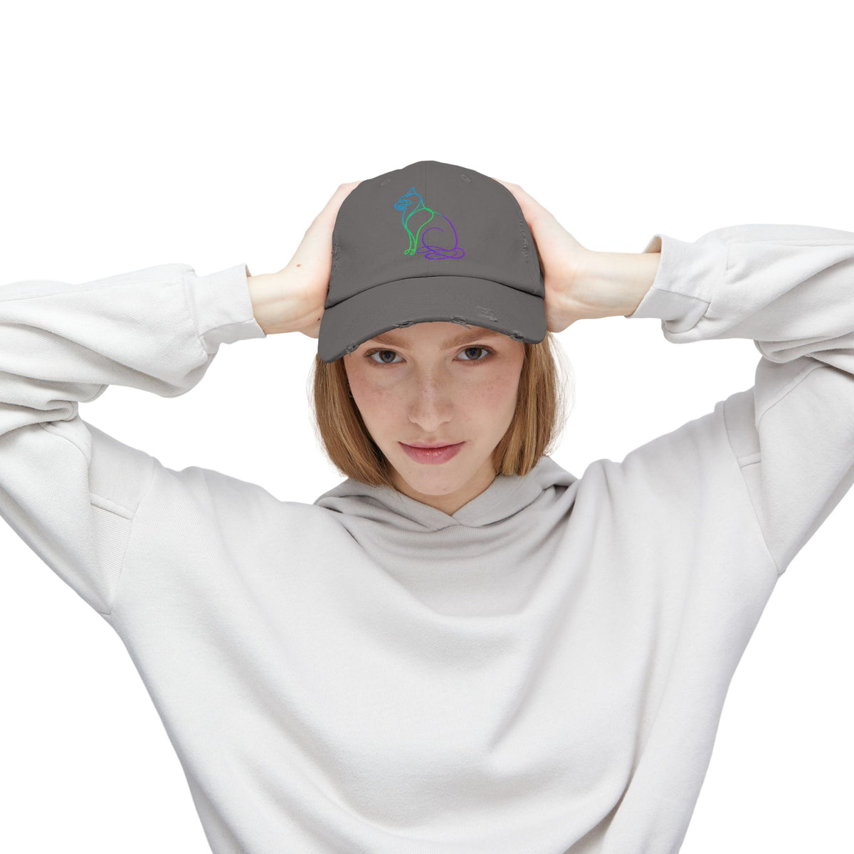 Northern Lights Cat Distressed Cap