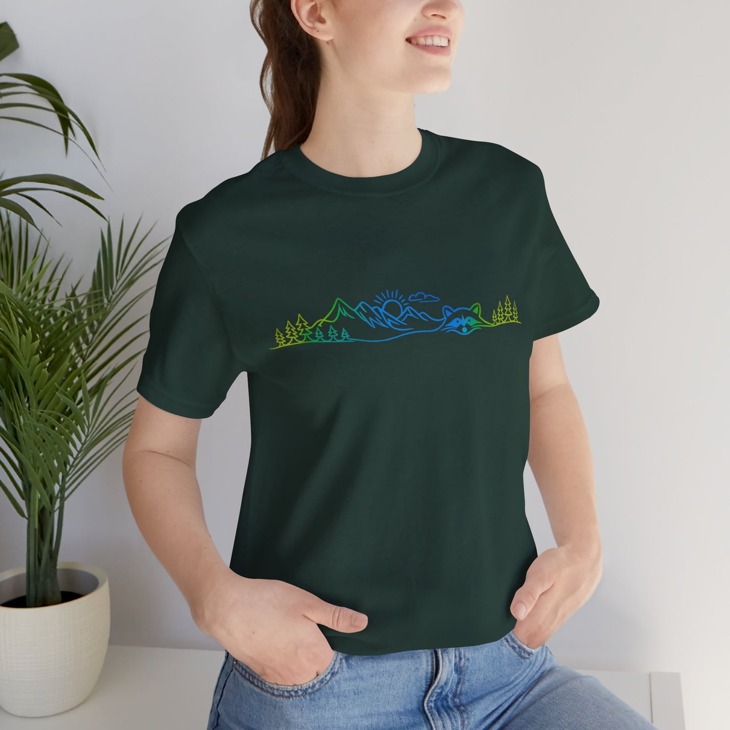 Raccoon Tee — Minimal Line Raccoon Scenic Graphic T-Shirt