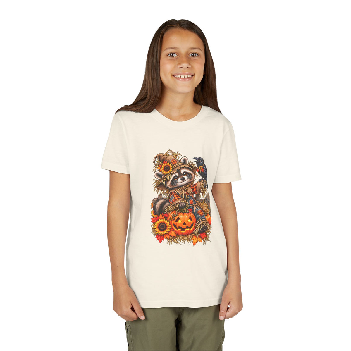 Fall Scarecrow Youth Tee — Raccoon Kids Tshirt