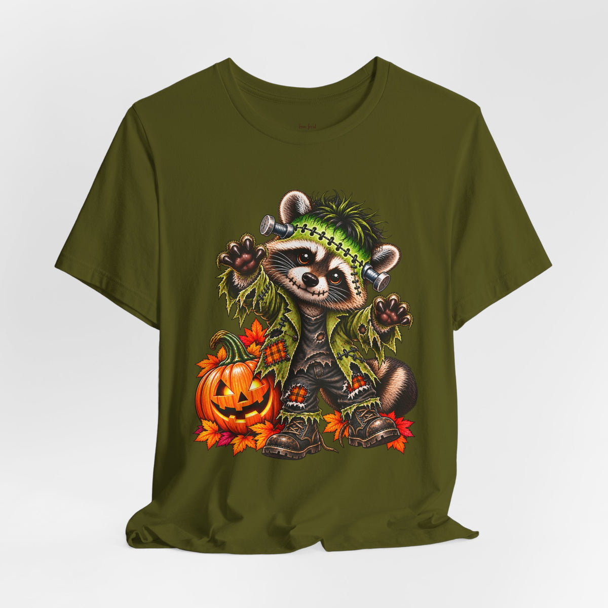 Halloween Frankenstein Raccoon and Black Cat T-Shirt