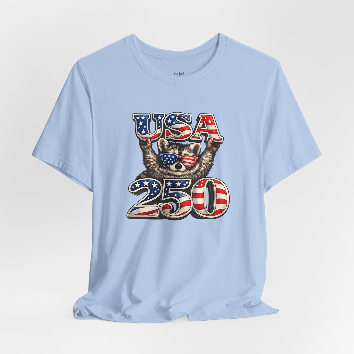 Patriot Raccoon 250th Anniversary T-Shirt — 4th of July Fireworks Flag Tee