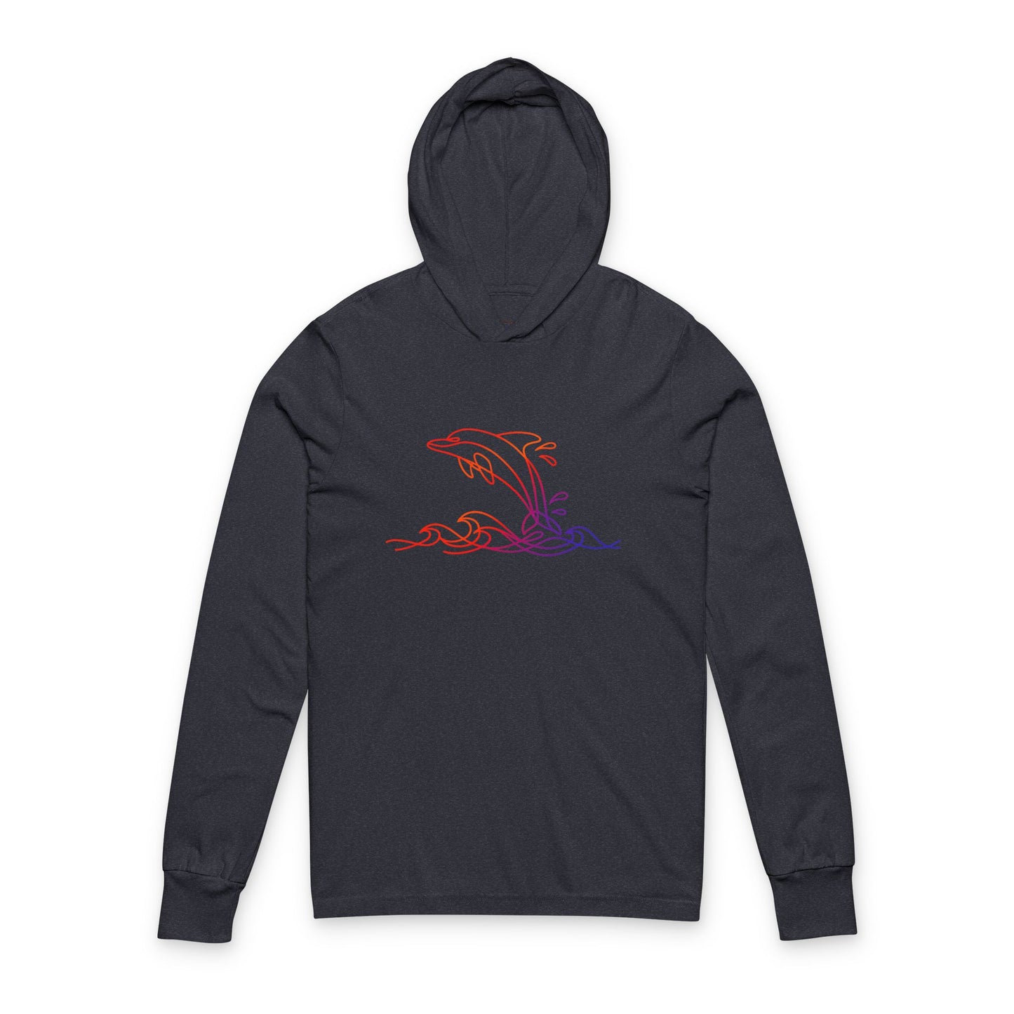 Continuous Line Art Dolphin Hooded Long Sleeve Tee