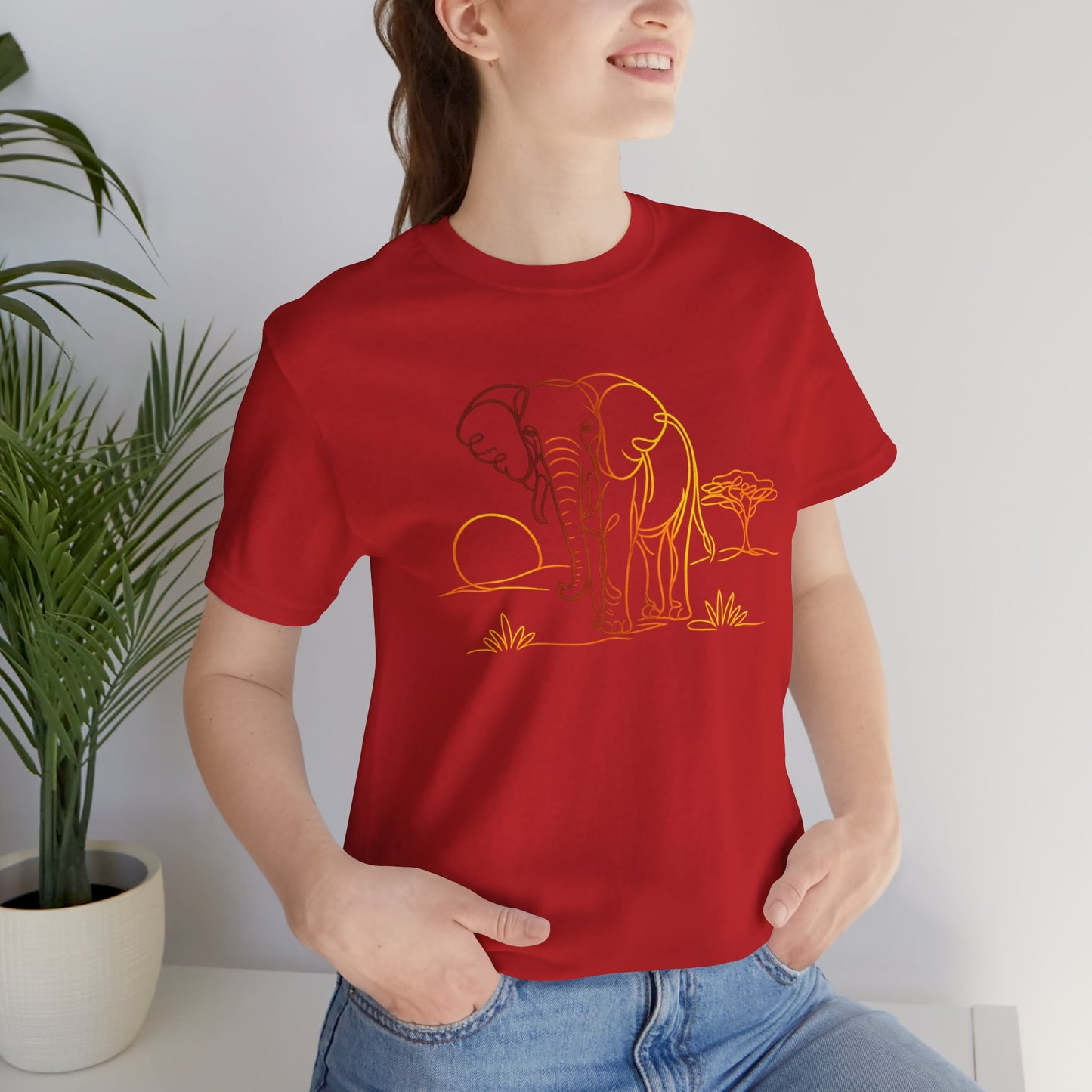 Elephant Sunset Tee — Minimal Line Art Safari T-Shirt