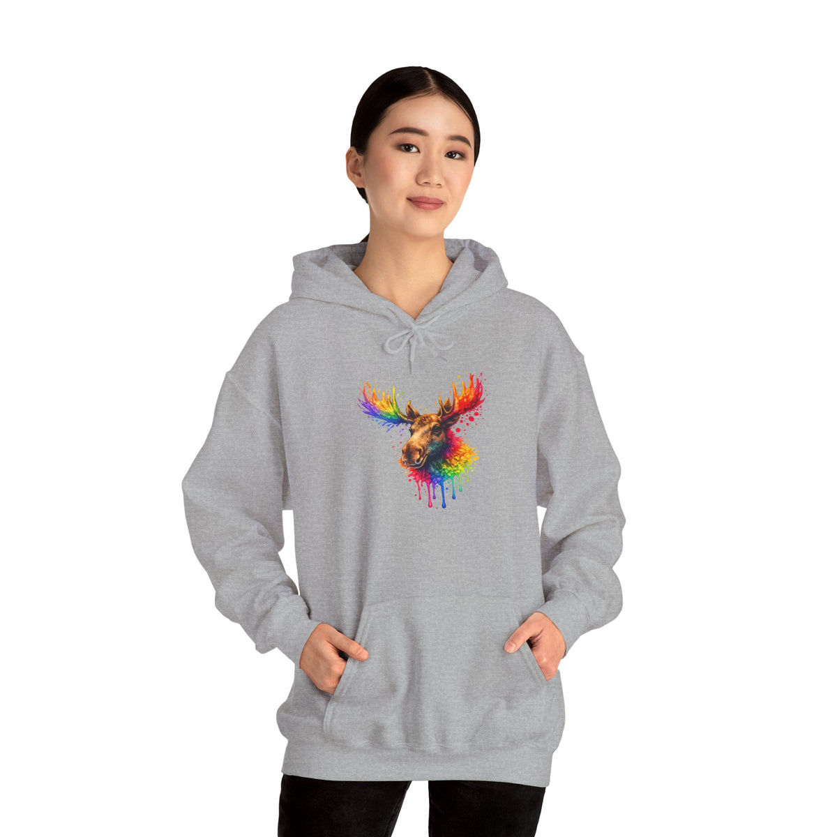 Watercolor Moose Hooded Sweatshirt