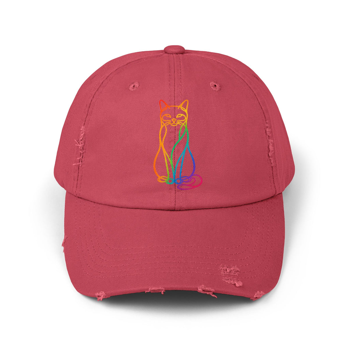 Rainbow Cat Distressed Cap