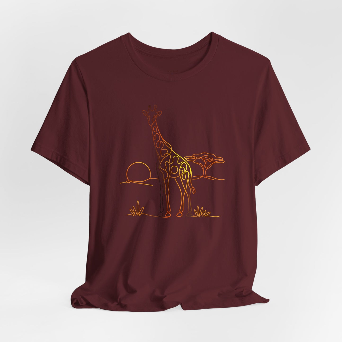 Giraffe Sunset Tee — Minimal Line Art Safari T-Shirt