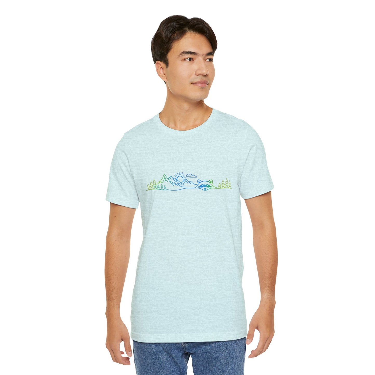 Raccoon Tee — Minimal Line Raccoon Scenic Graphic T-Shirt