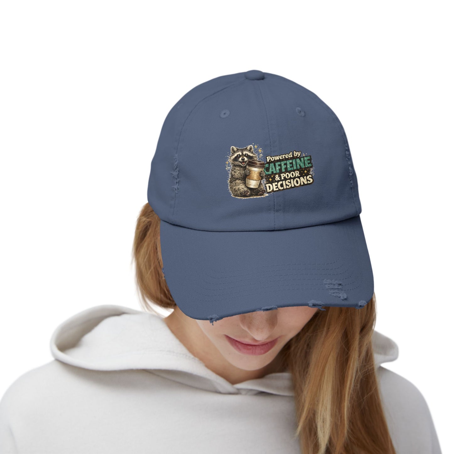 Powered By Distressed Cap — Raccoon Mom/Dad Funny Dad Hat