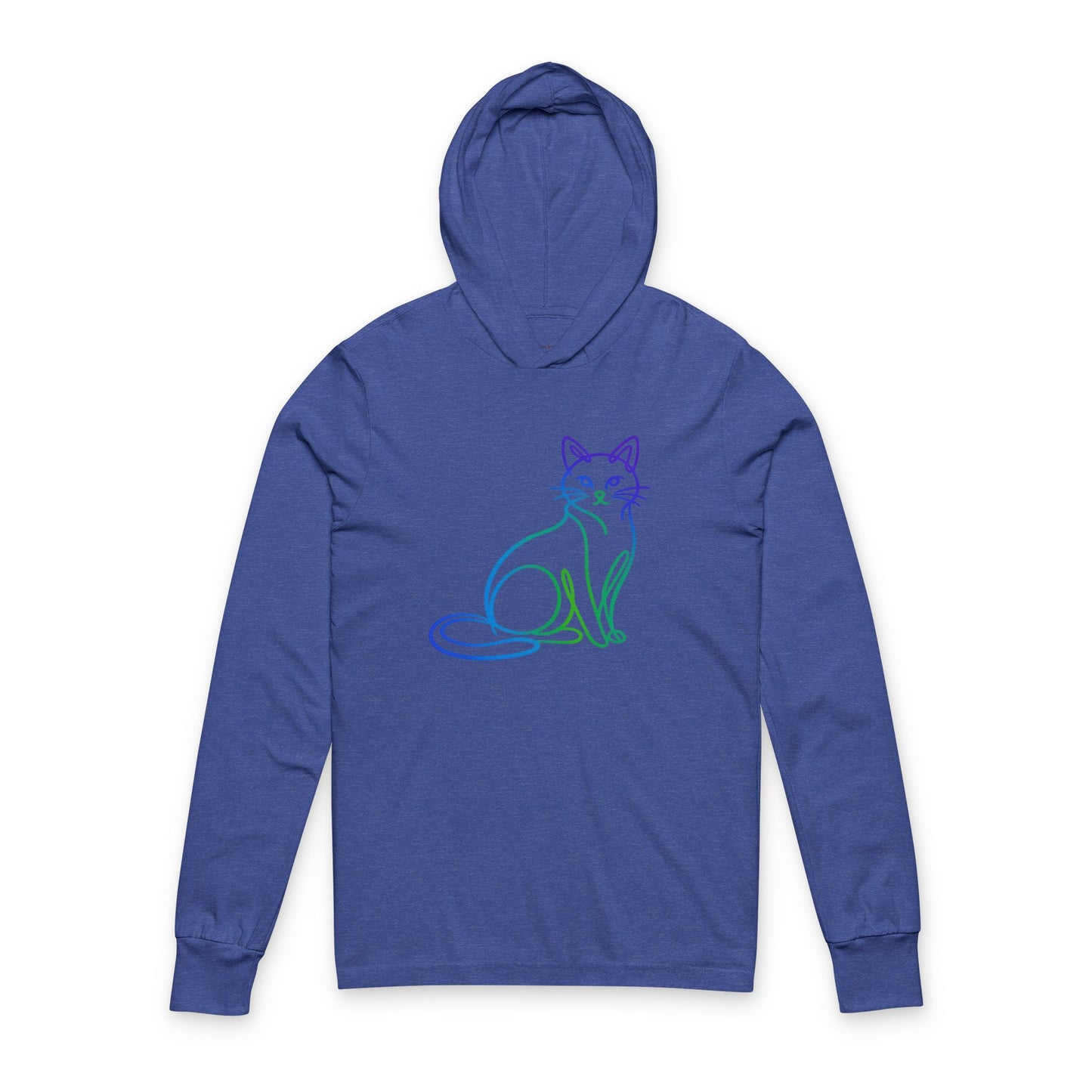 Rainbow Line Art Cat Hooded Long Sleeve Tee