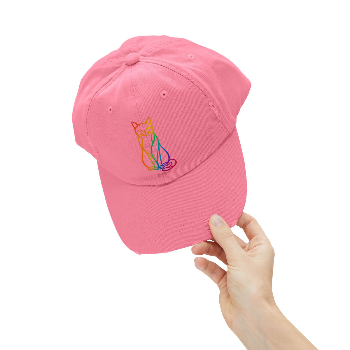 Rainbow Cat Distressed Cap