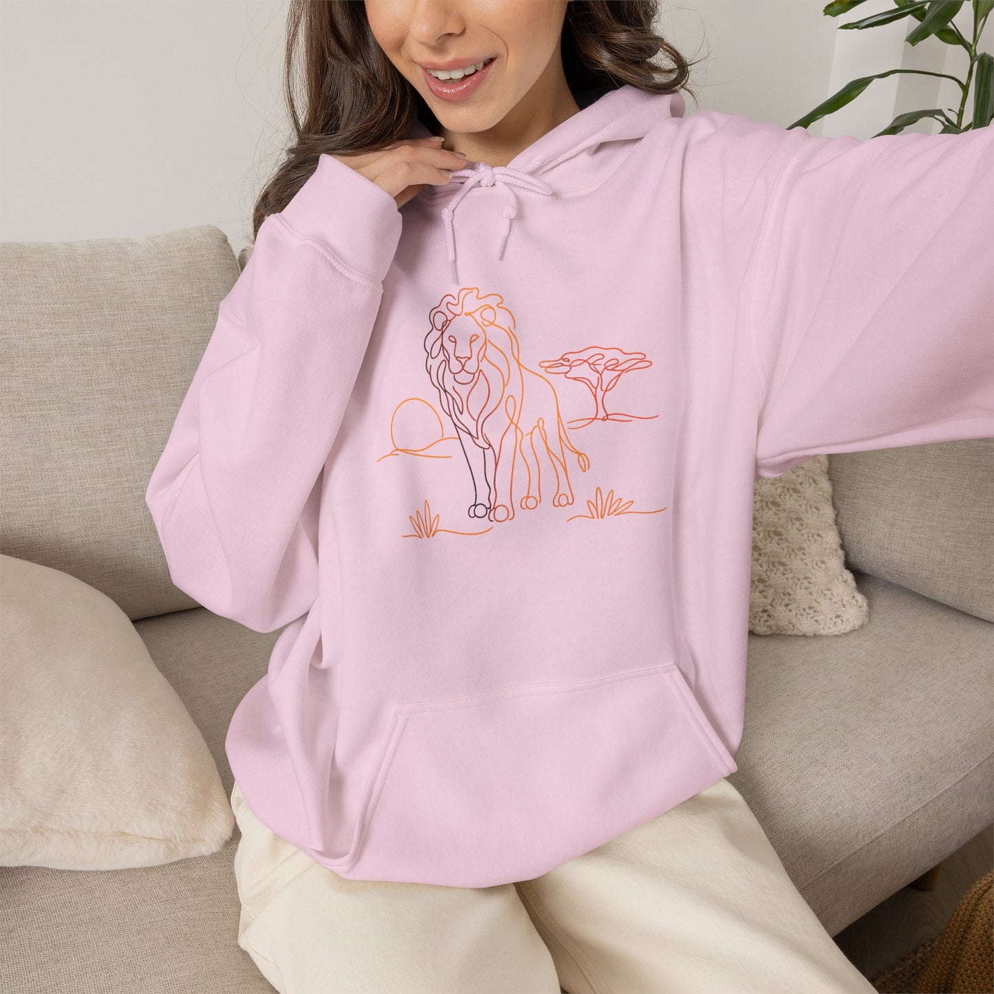 Lion Line Art Hoodie — Minimal Safari Sweatshirt